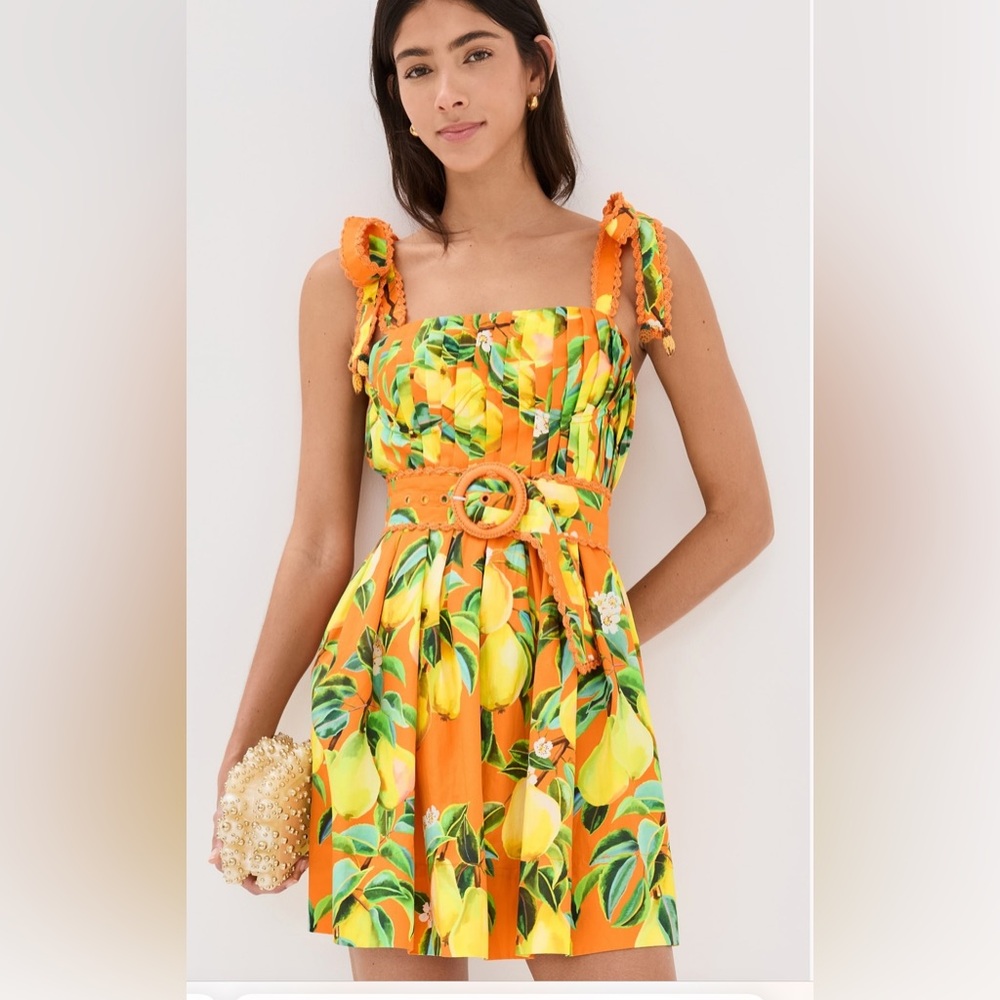 FARM Rio Orange and Yellow Lemon Print Mini Dress